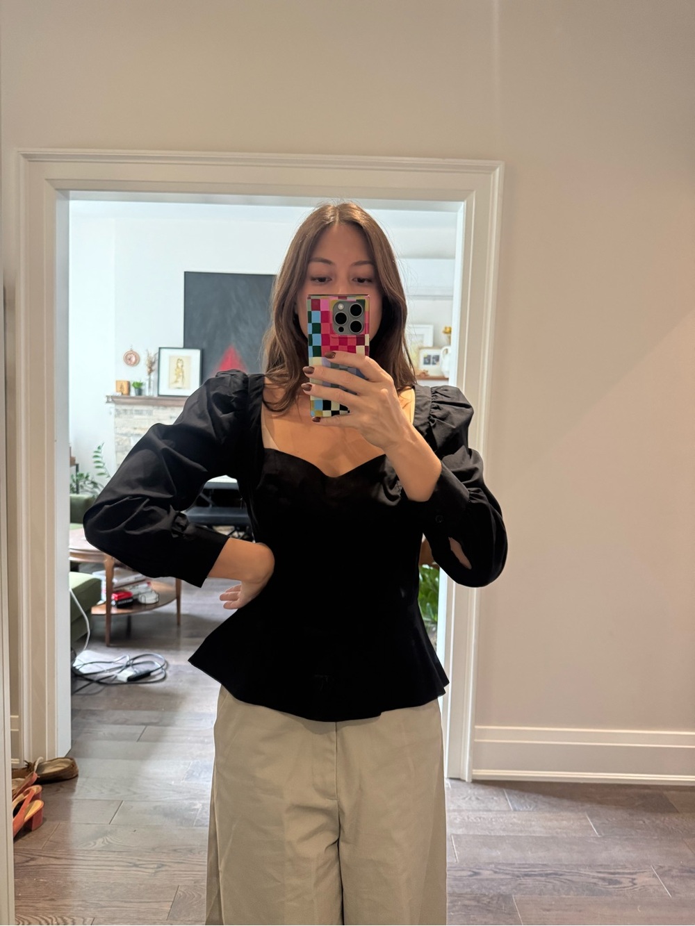 Zara Black Puff-Sleeve Sweetheart Top - Women